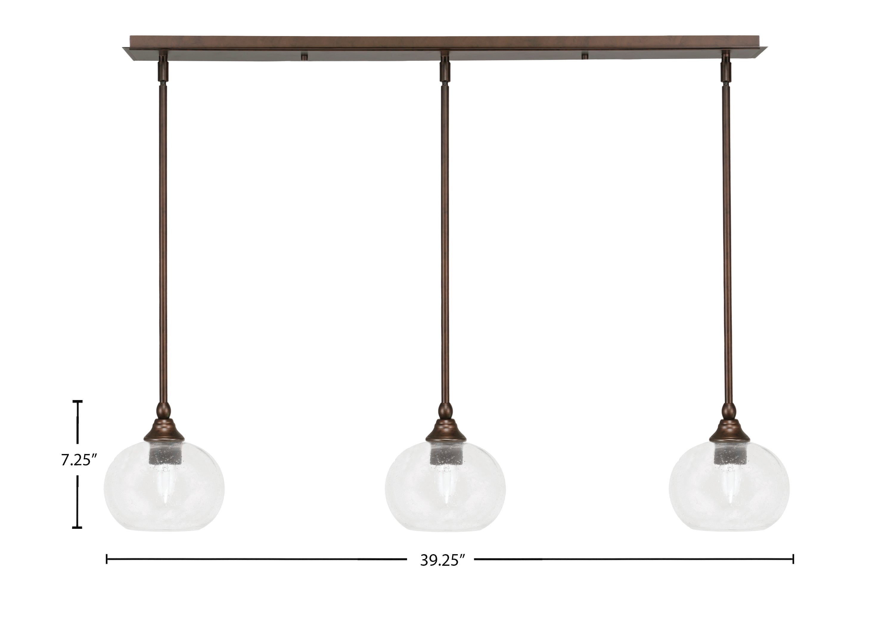 Stem Three Light Linear Pendalier in Bronze with Clear Bubble Shade