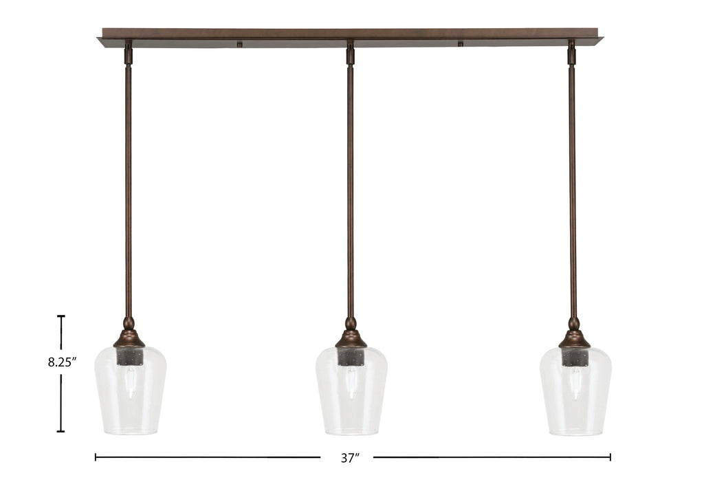 Stem Three Light Linear Pendalier in Bronze with Clear Bubble Shade