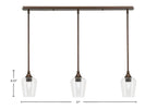 Stem Three Light Linear Pendalier in Bronze with Clear Bubble Shade