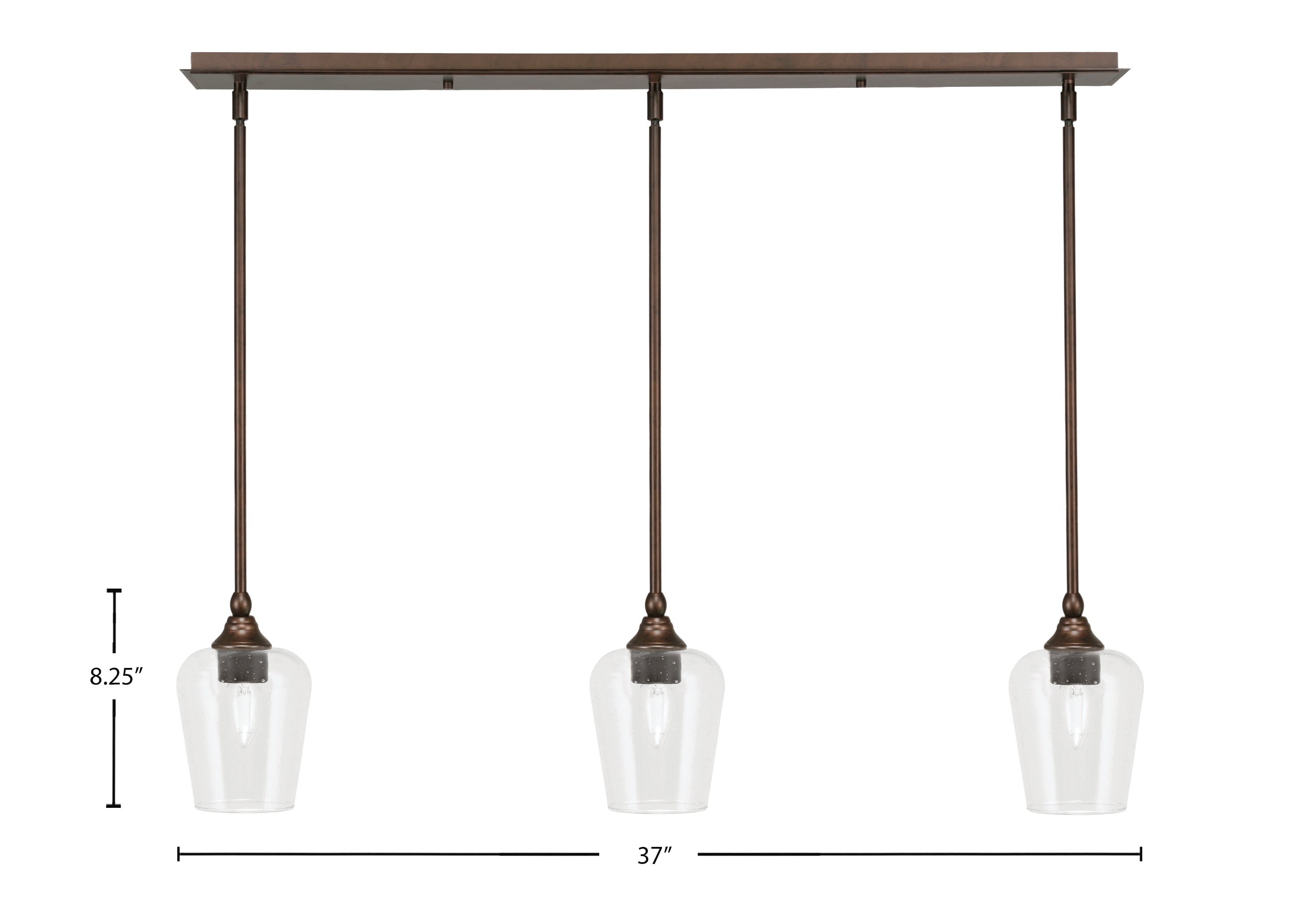 Stem Three Light Linear Pendalier in Bronze with Clear Bubble Shade