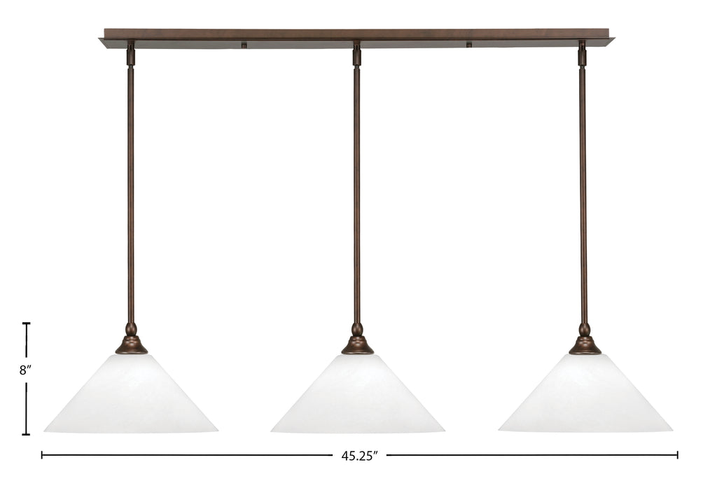 Stem Three Light Linear Pendalier in Bronze with White Marble Shade