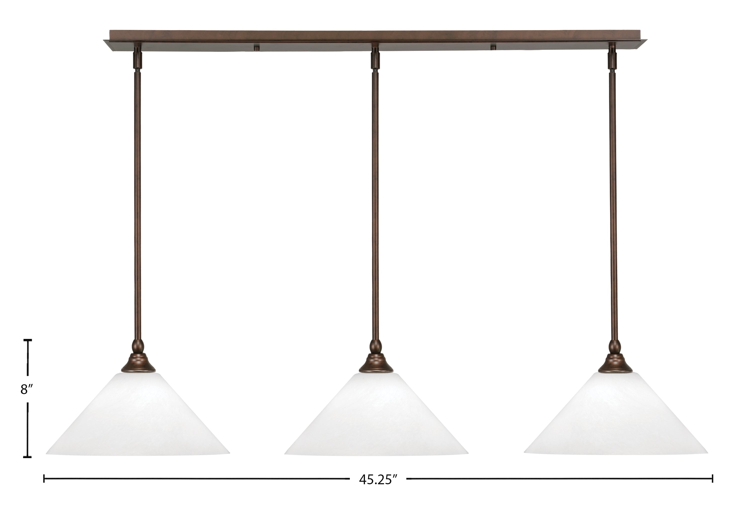 Stem Three Light Linear Pendalier in Bronze with White Marble Shade