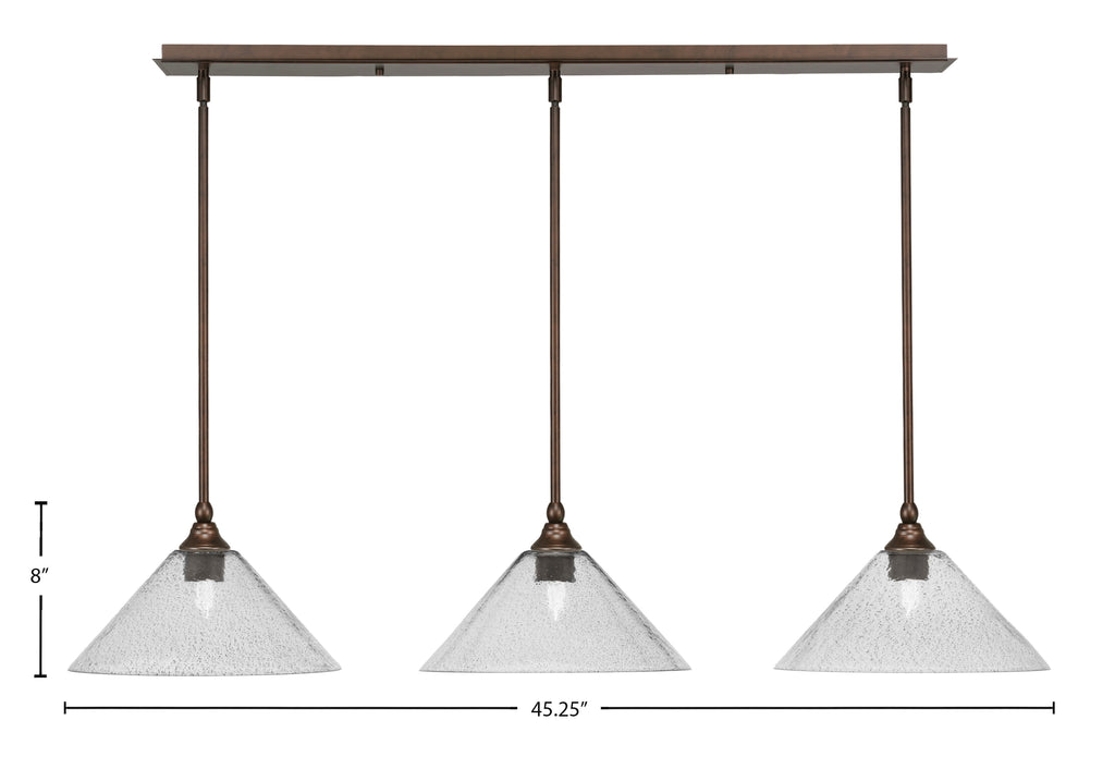 Stem Three Light Linear Pendalier in Bronze with Smoke Bubble Shade