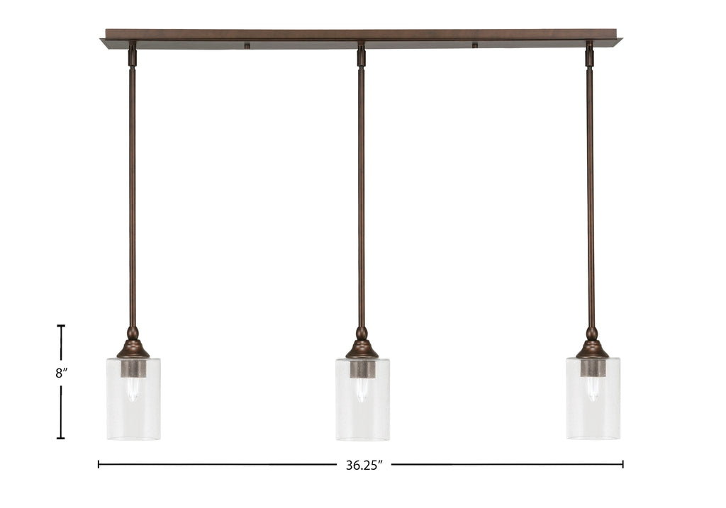 Stem Three Light Linear Pendalier in Bronze with Clear Bubble Shade