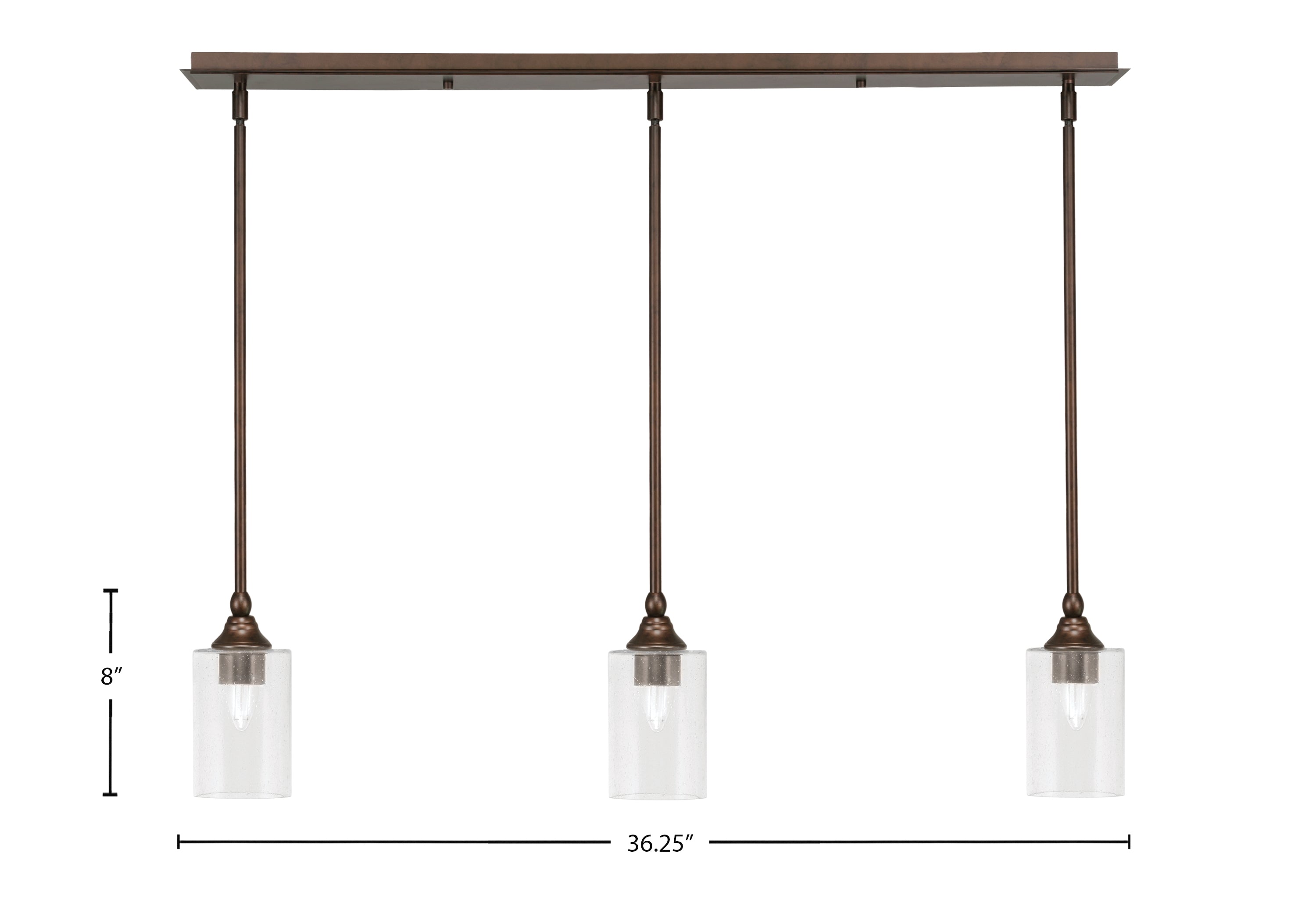 Stem Three Light Linear Pendalier in Bronze with Clear Bubble Shade