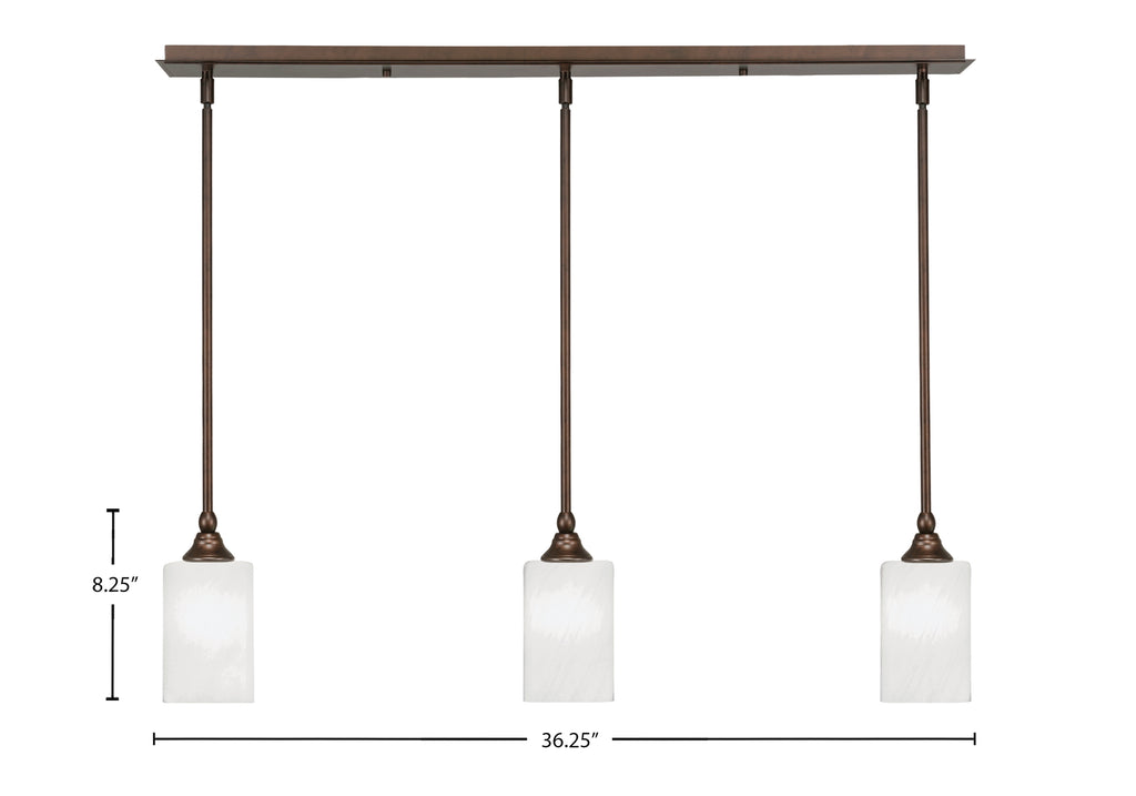Stem Three Light Linear Pendalier in Bronze with White Marble Shade