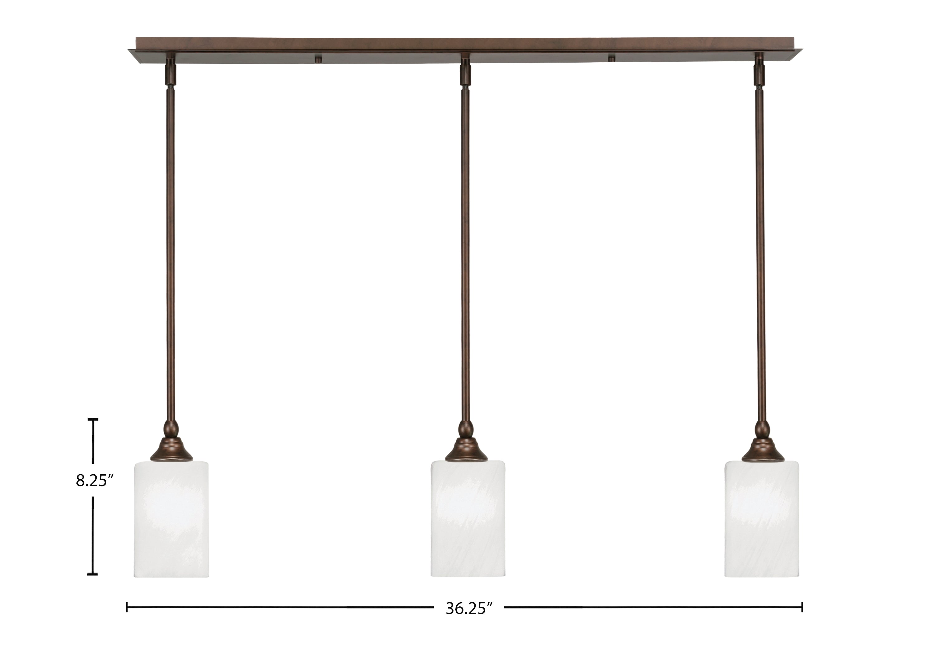 Stem Three Light Linear Pendalier in Bronze with White Marble Shade