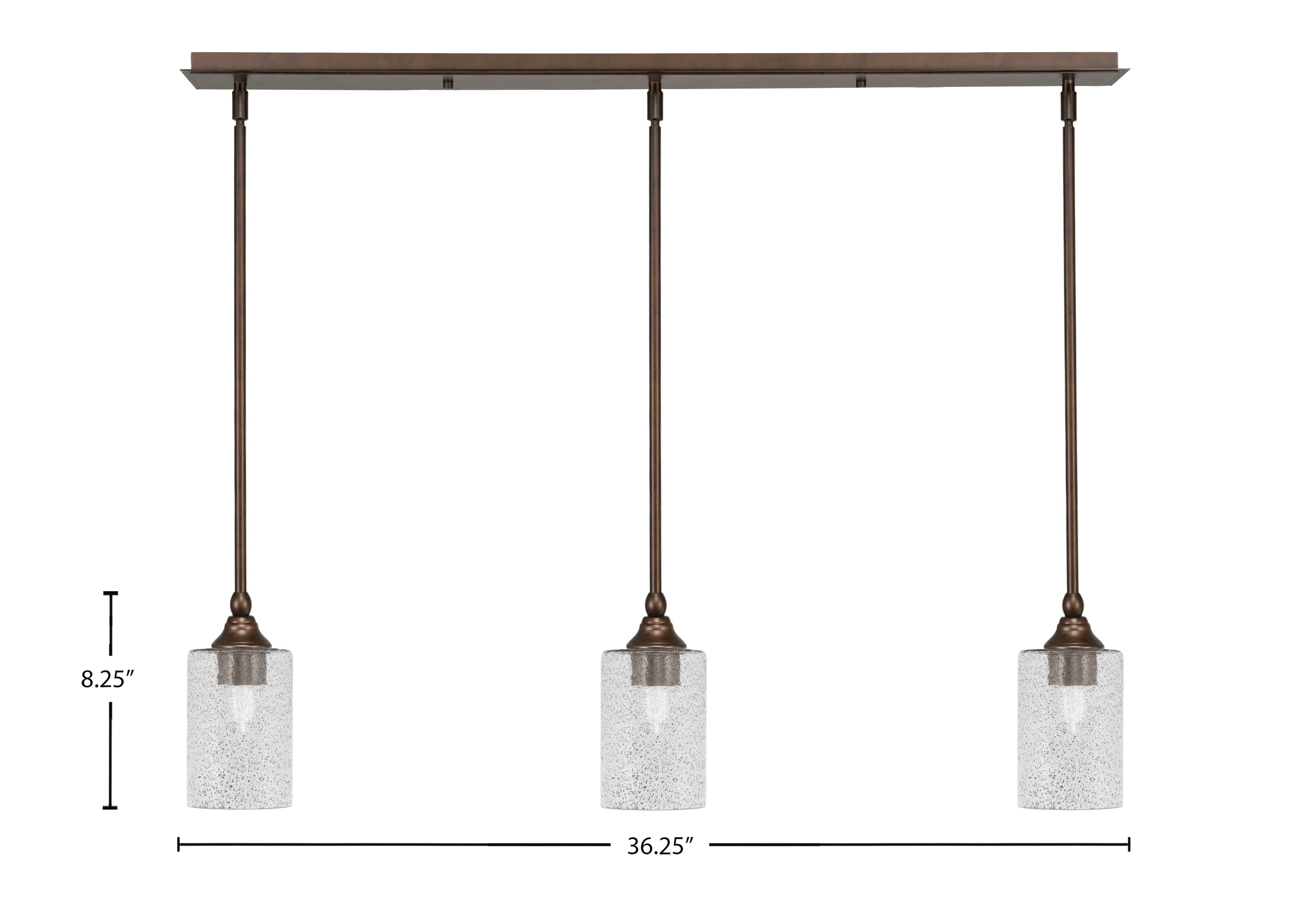Stem Three Light Linear Pendalier in Bronze with Smoke Bubble Shade