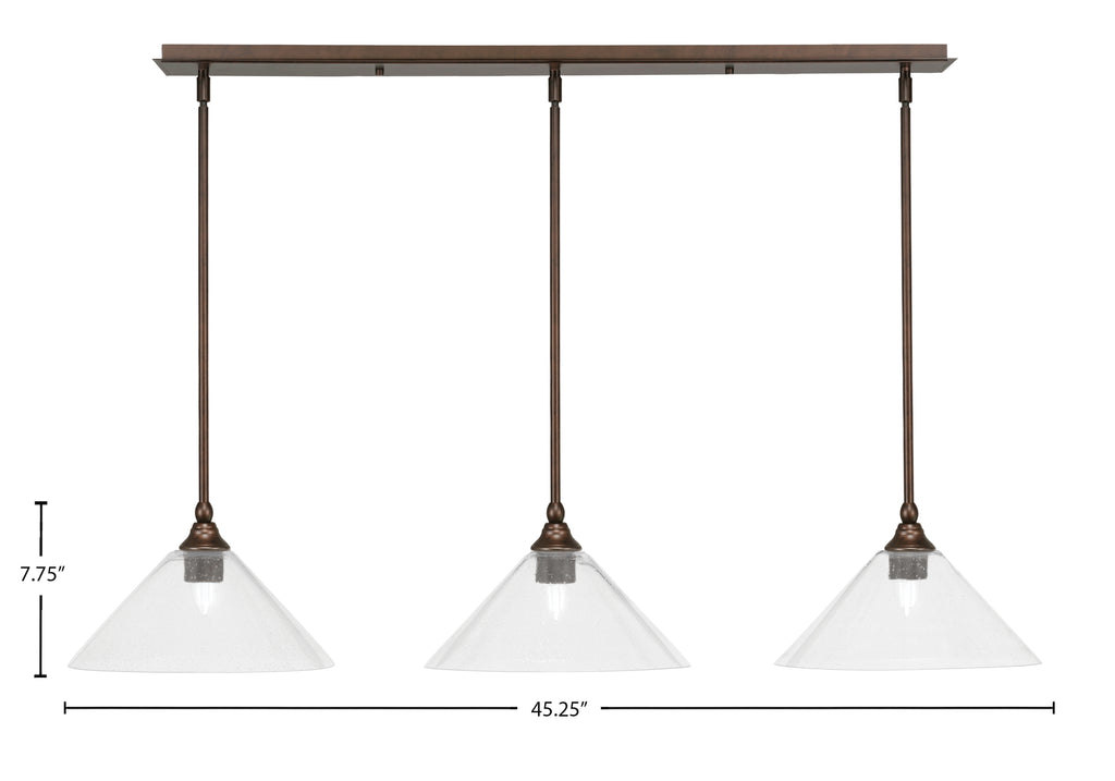 Stem Three Light Linear Pendalier in Bronze with Clear Bubble Shade