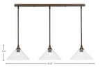 Stem Three Light Linear Pendalier in Bronze with Clear Bubble Shade
