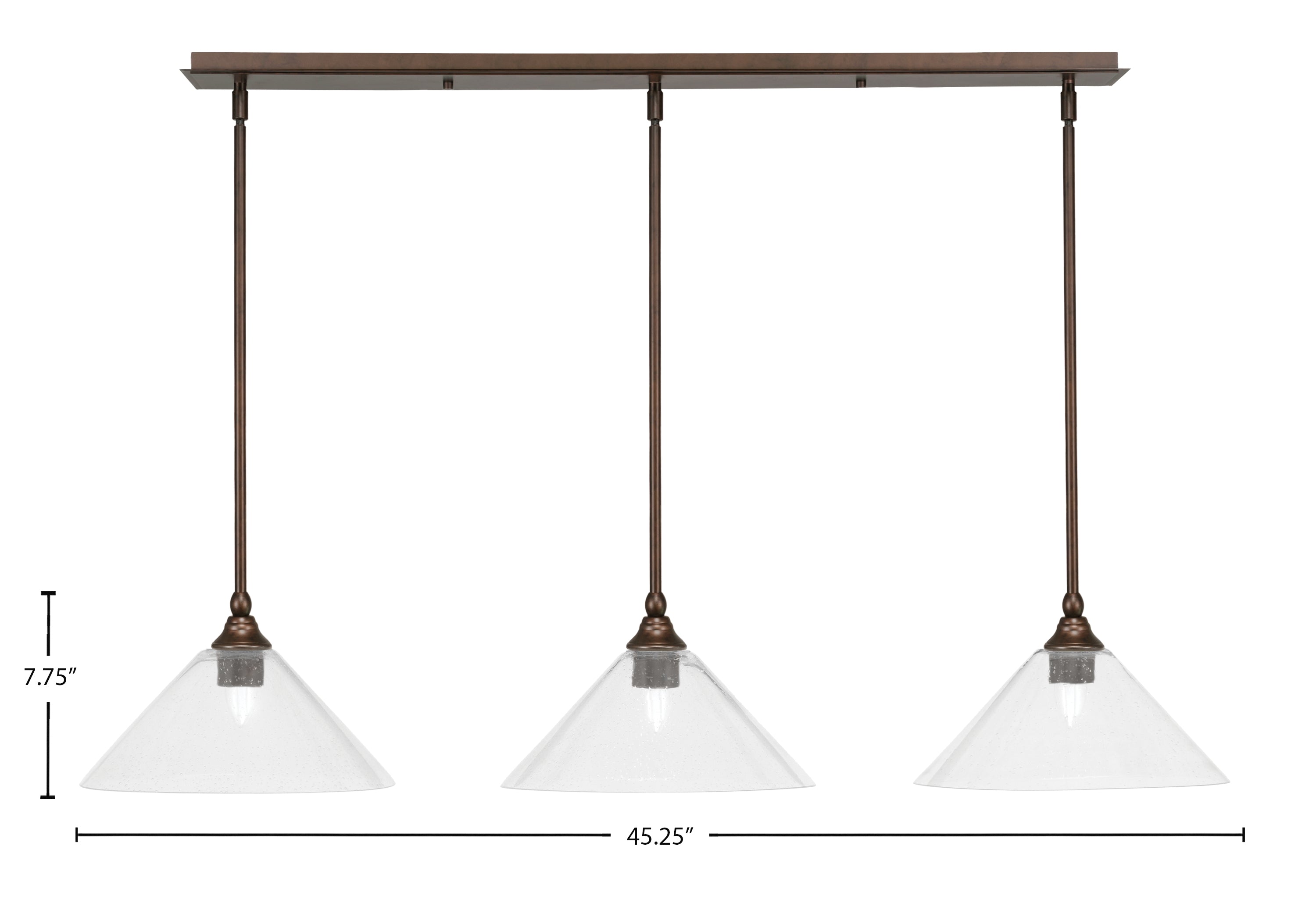 Stem Three Light Linear Pendalier in Bronze with Clear Bubble Shade