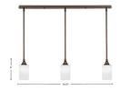 Stem Three Light Linear Pendalier in Bronze with White Muslin Shade