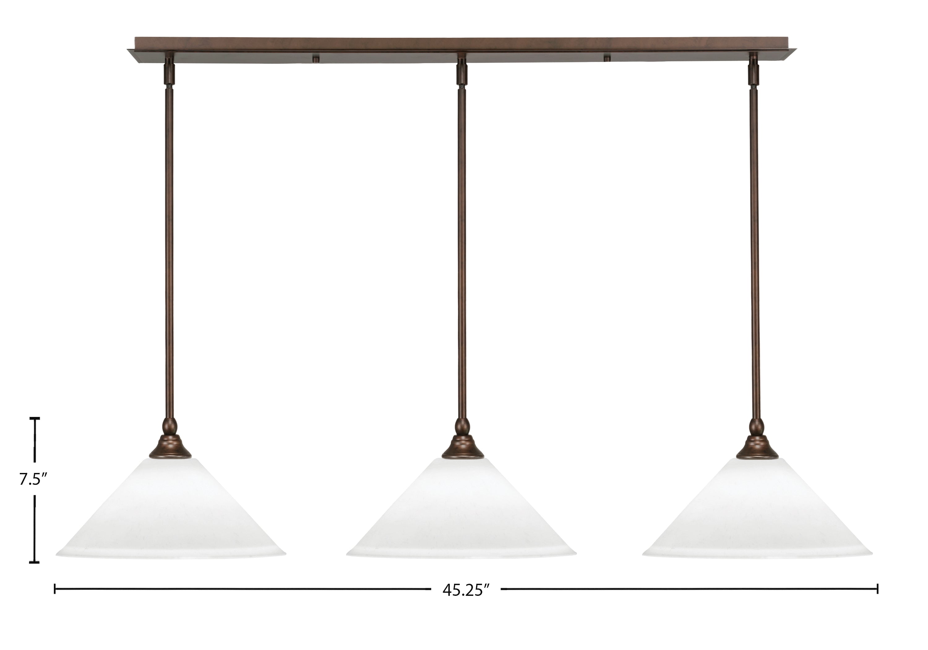 Stem Three Light Linear Pendalier in Bronze with White Muslin Shade