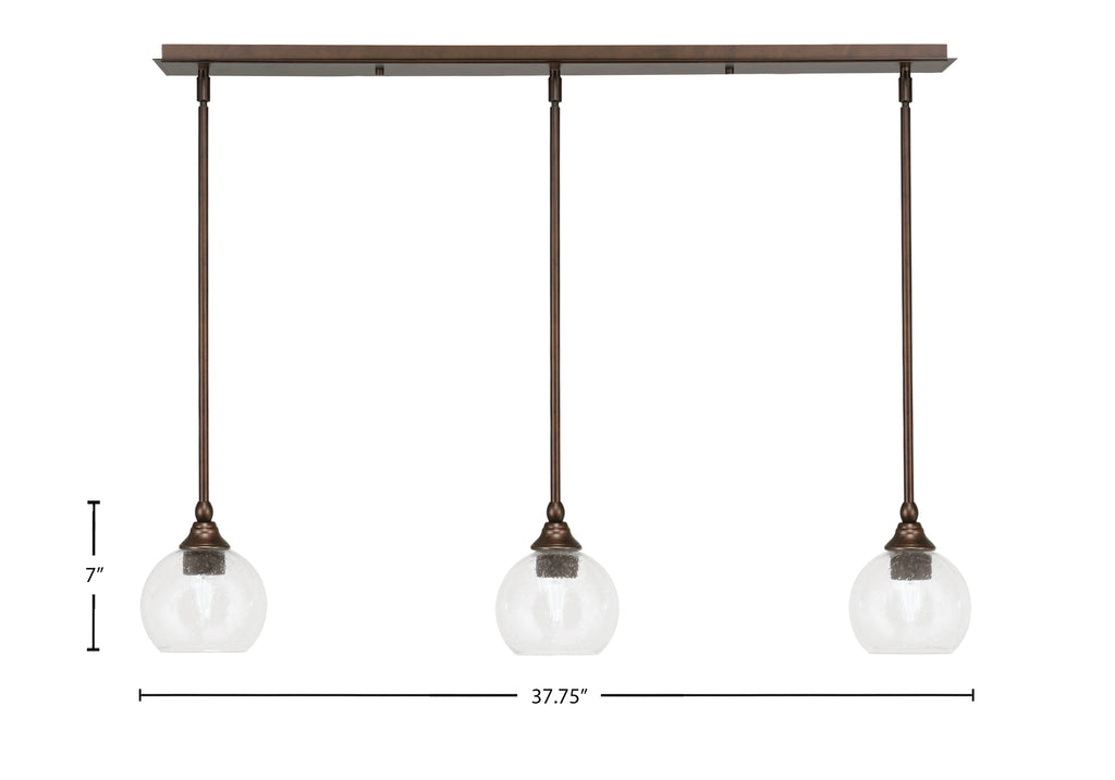 Stem Three Light Linear Pendalier in Bronze with Clear Bubble Shade