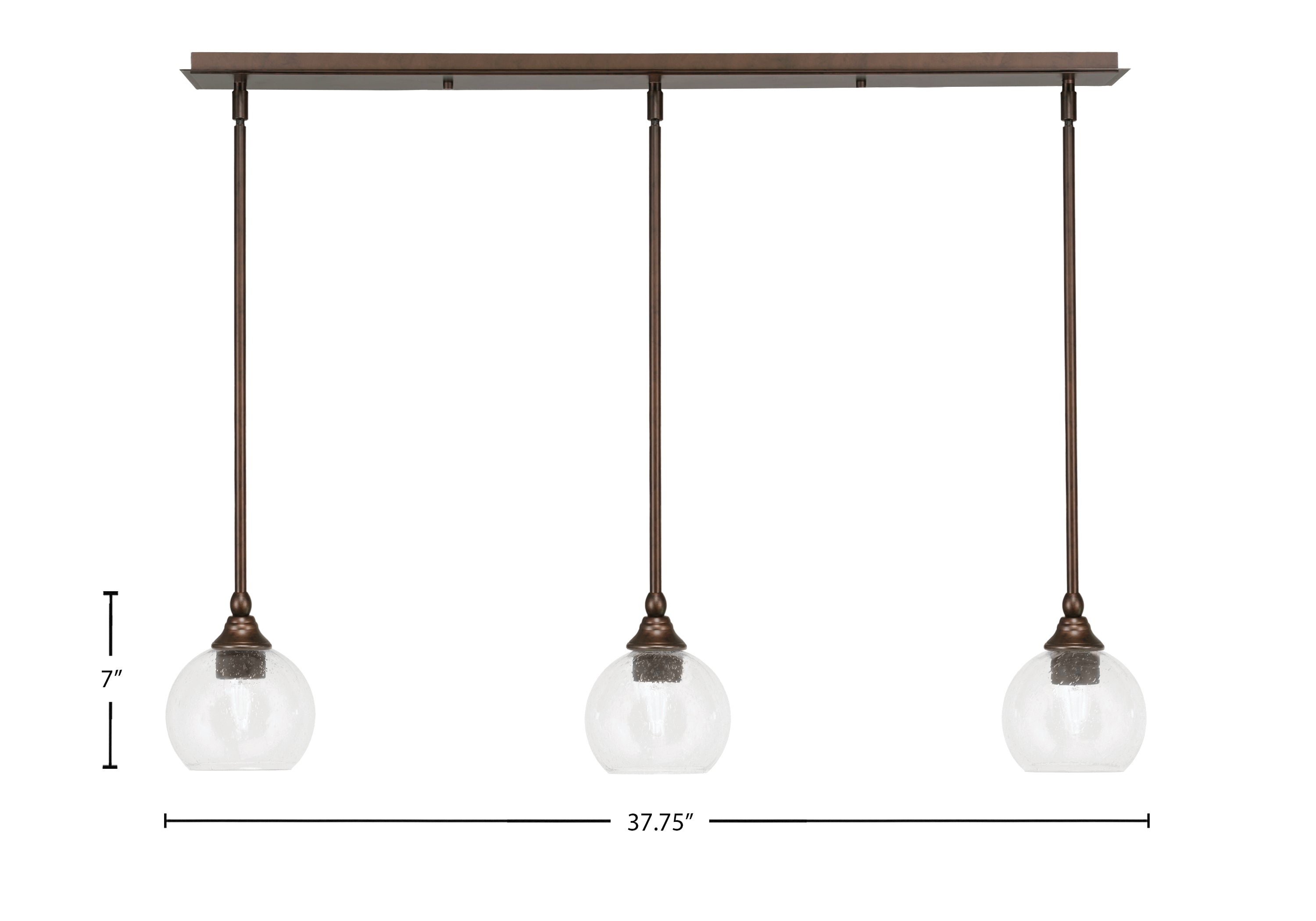 Stem Three Light Linear Pendalier in Bronze with Clear Bubble Shade