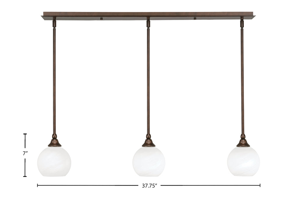 Stem Three Light Linear Pendalier in Bronze with White Marble Shade