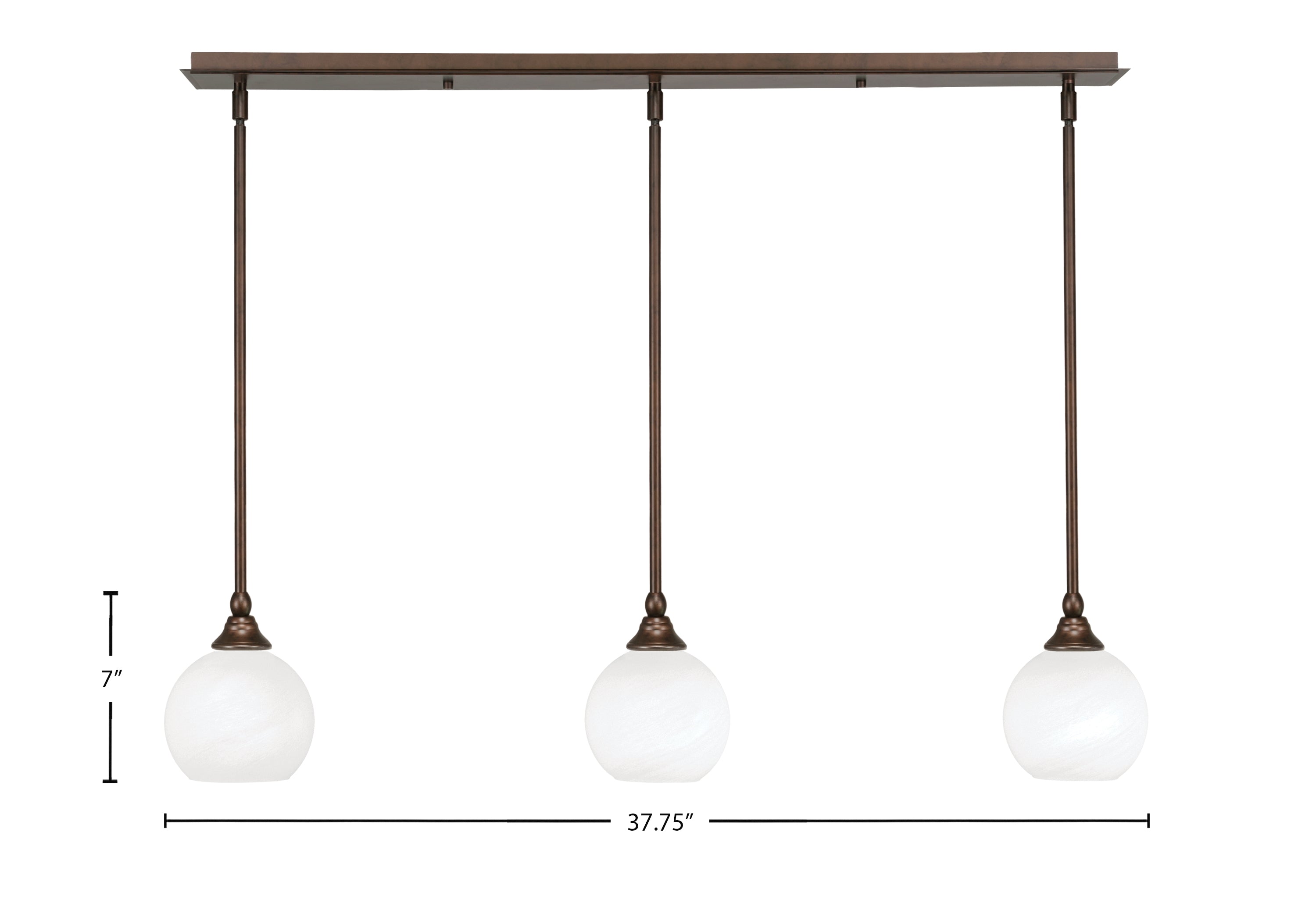 Stem Three Light Linear Pendalier in Bronze with White Marble Shade