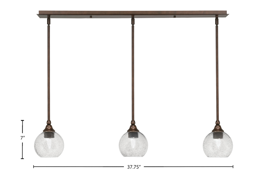 Stem Three Light Linear Pendalier in Bronze with Smoke Bubble Shade