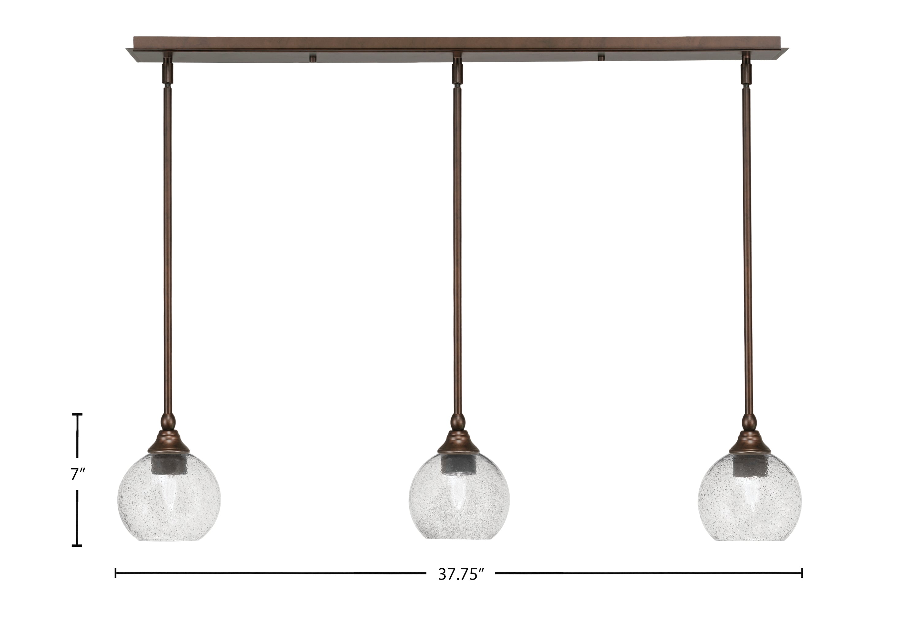 Stem Three Light Linear Pendalier in Bronze with Smoke Bubble Shade