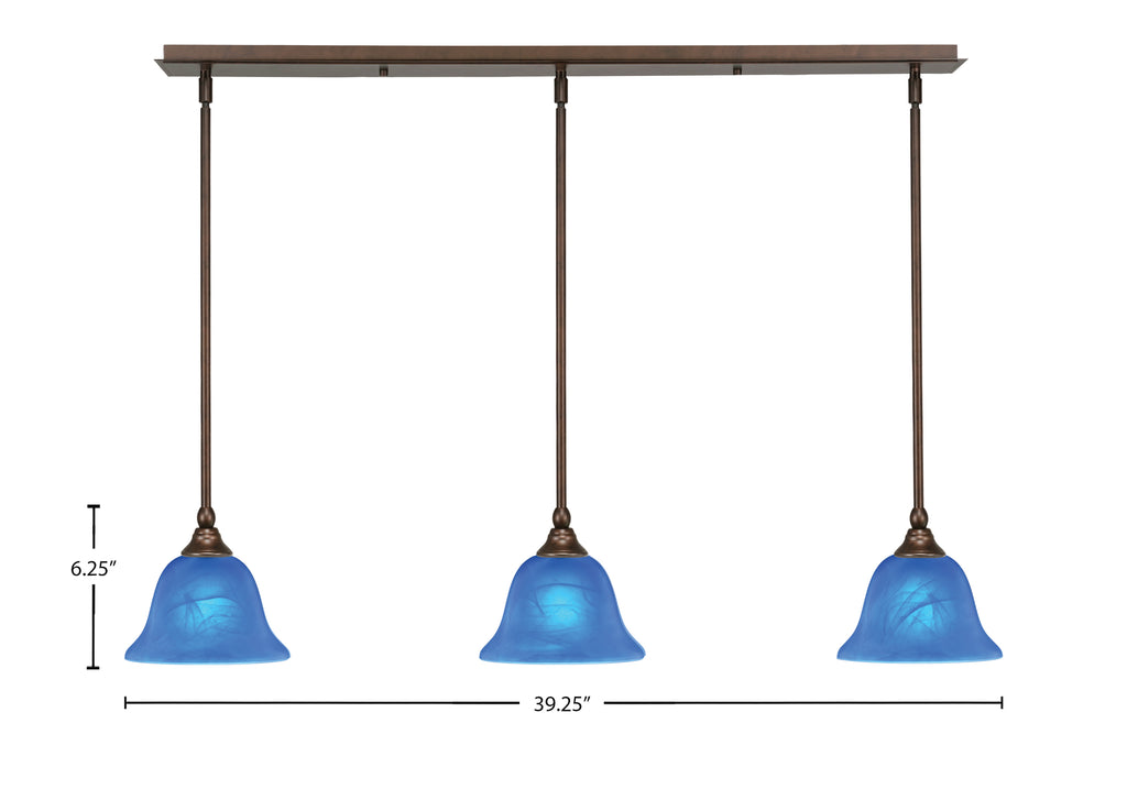 Any Three Light Linear Pendalier in Bronze with 7" Blue Italian Shade
