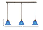 Any Three Light Linear Pendalier in Bronze with 7" Blue Italian Shade