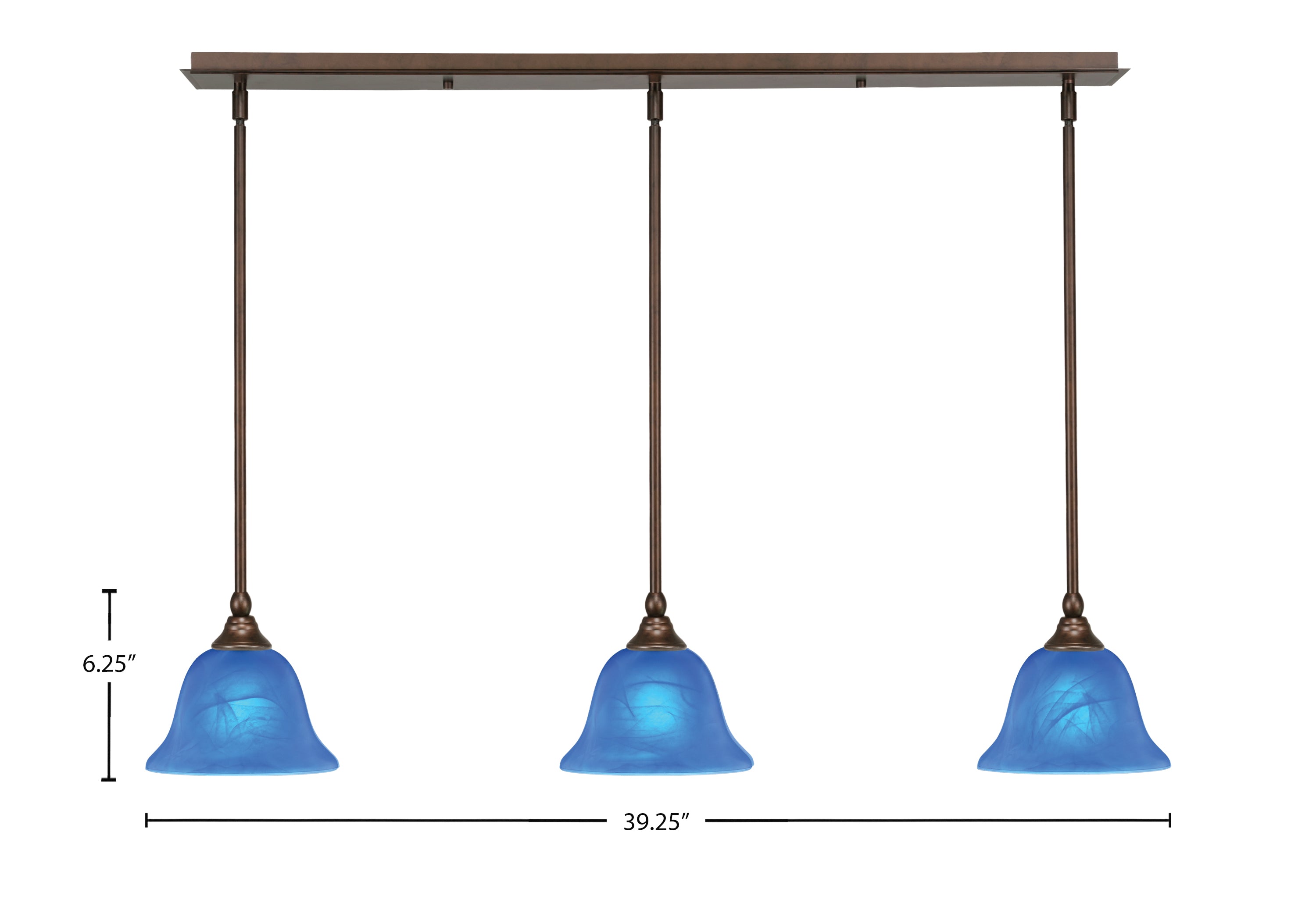 Any Three Light Linear Pendalier in Bronze with 7" Blue Italian Shade