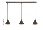 Any Three Light Linear Pendalier in Bronze with 7" Bronze Cone Metal Shade Shade