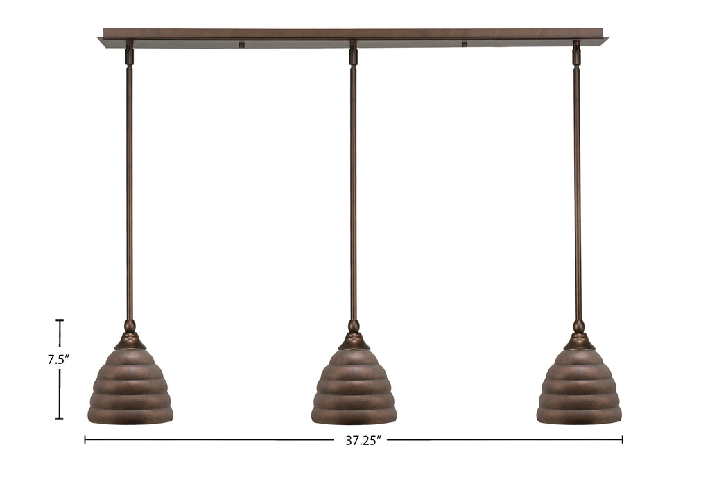 Any Three Light Linear Pendalier in Bronze with 7" Bronze Beehive Metal Shade Shade