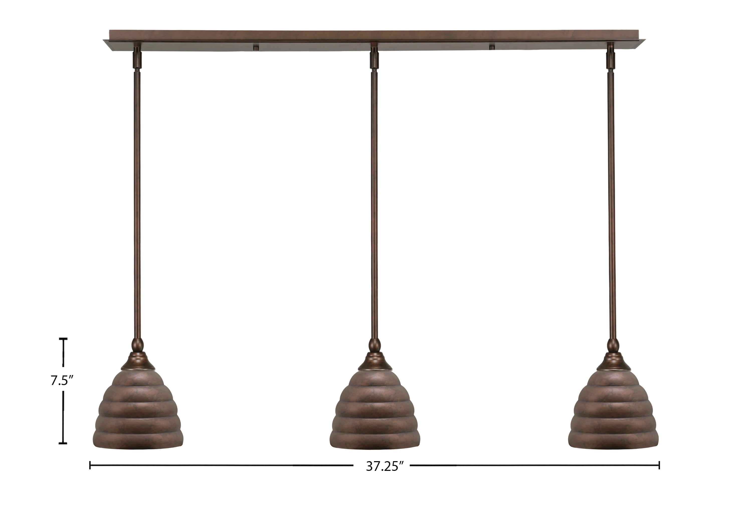 Any Three Light Linear Pendalier in Bronze with 7" Bronze Beehive Metal Shade Shade