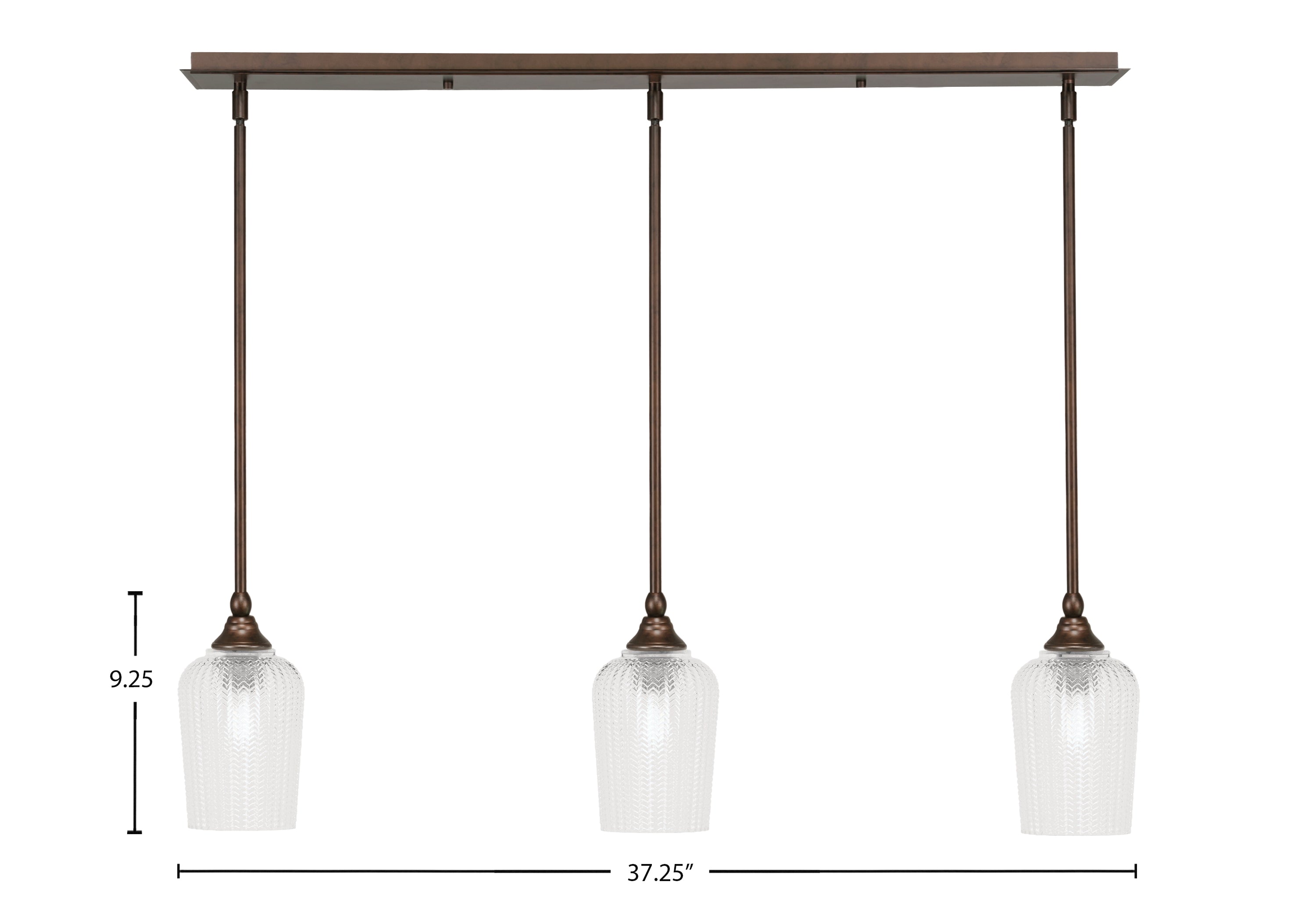 Stem Three Light Linear Pendalier in Bronze with Clear Textured Shade