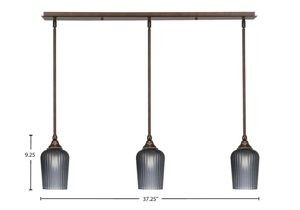 Stem Three Light Linear Pendalier in Bronze with Smoke Textured Shade