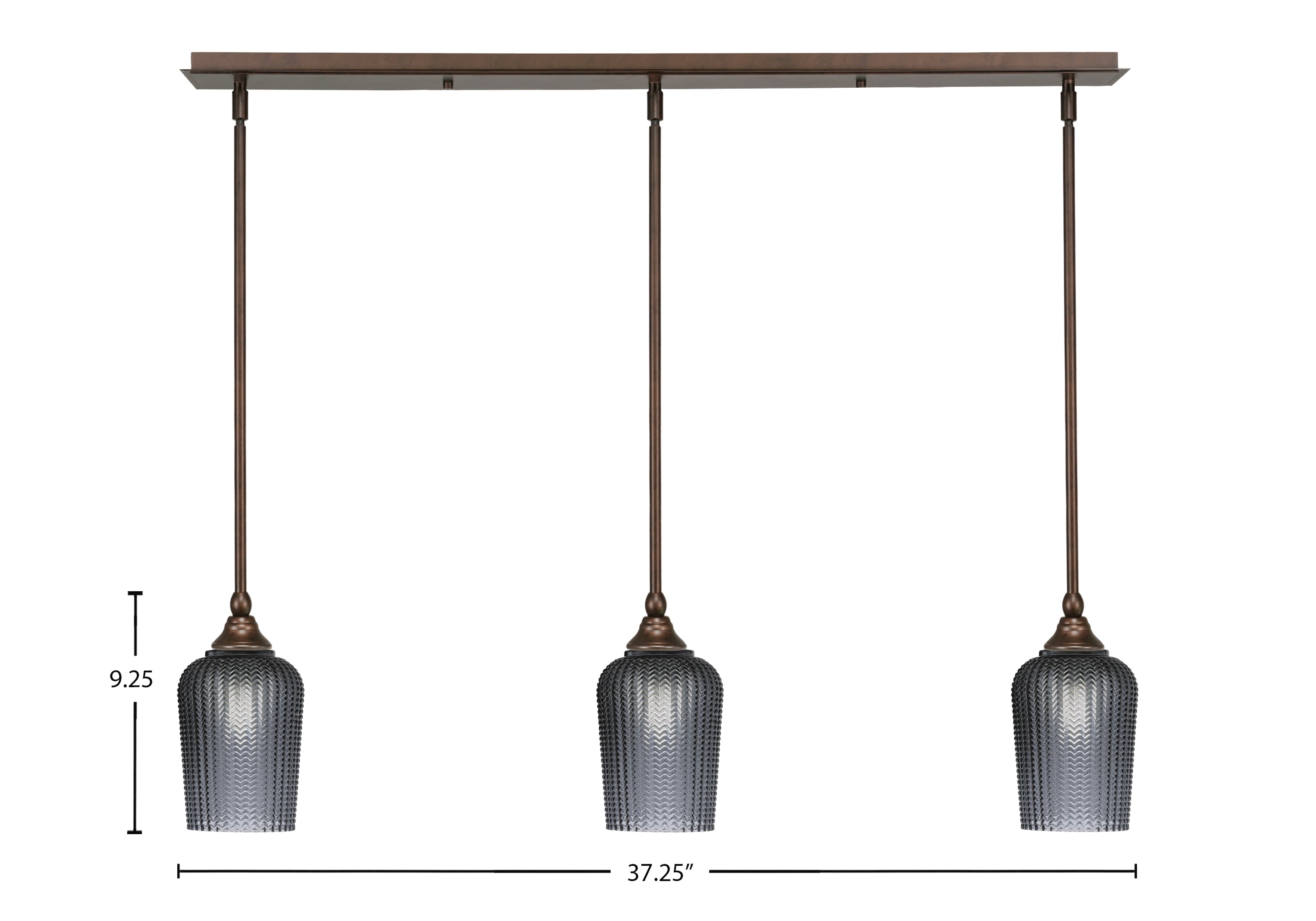 Stem Three Light Linear Pendalier in Bronze with Smoke Textured Shade