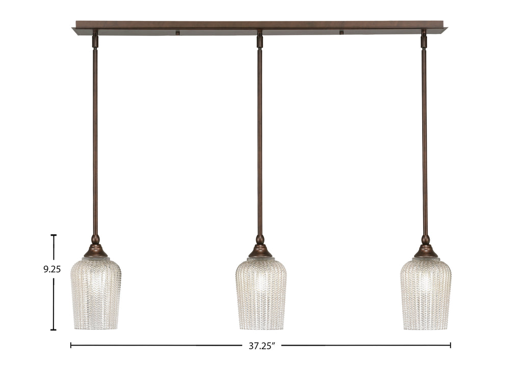 Stem Three Light Linear Pendalier in Bronze with Silver Textured Shade
