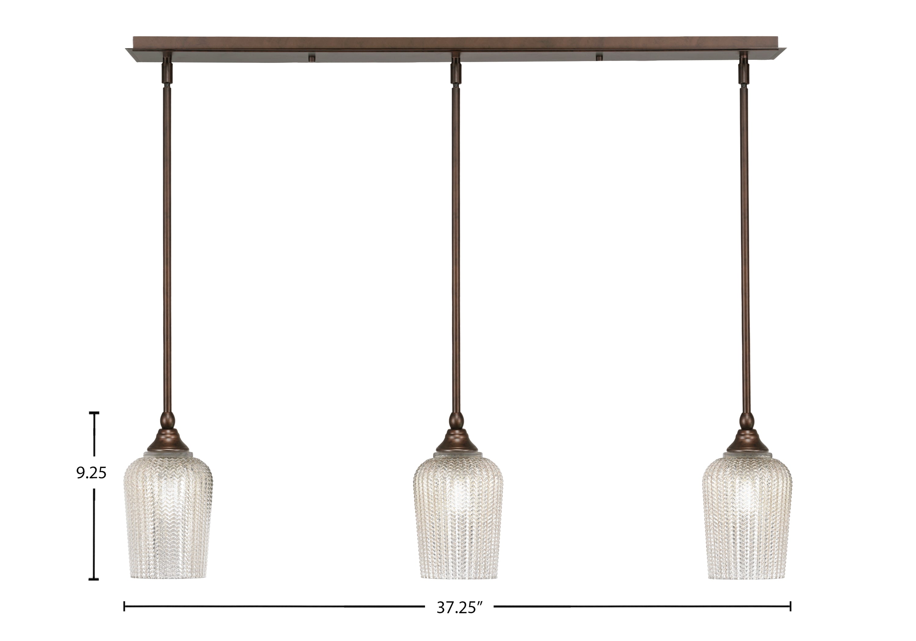 Stem Three Light Linear Pendalier in Bronze with Silver Textured Shade