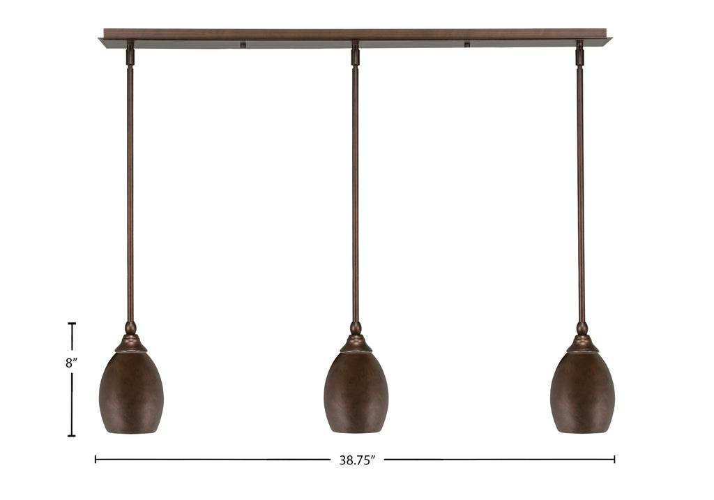Any Three Light Linear Pendalier in Bronze with 5" Bronze Oval Metal Shade Shade