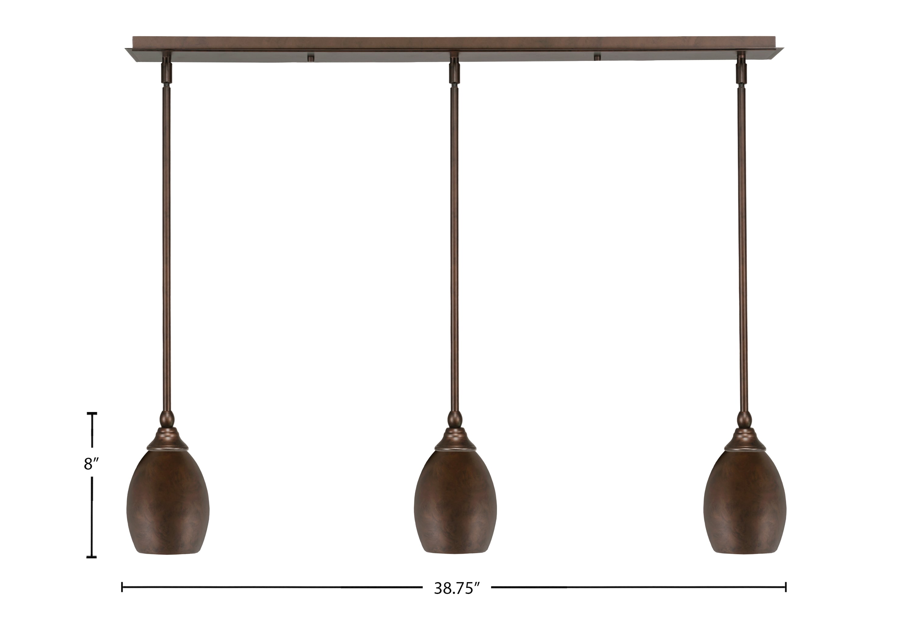 Any Three Light Linear Pendalier in Bronze with 5" Bronze Oval Metal Shade Shade