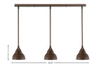 Any Three Light Linear Pendalier in Bronze with 7" Bronze Double Bubble Metal Shade Shade