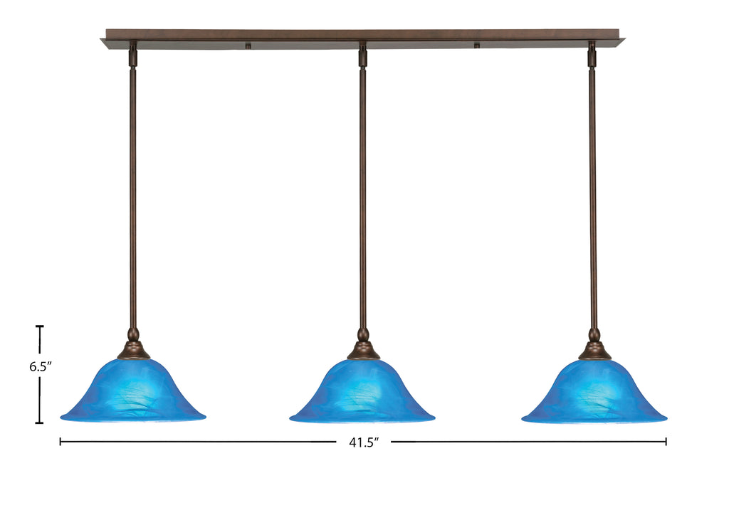 Any Three Light Linear Pendalier in Bronze with 10" Blue Italian Shade