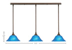 Any Three Light Linear Pendalier in Bronze with 10" Blue Italian Shade