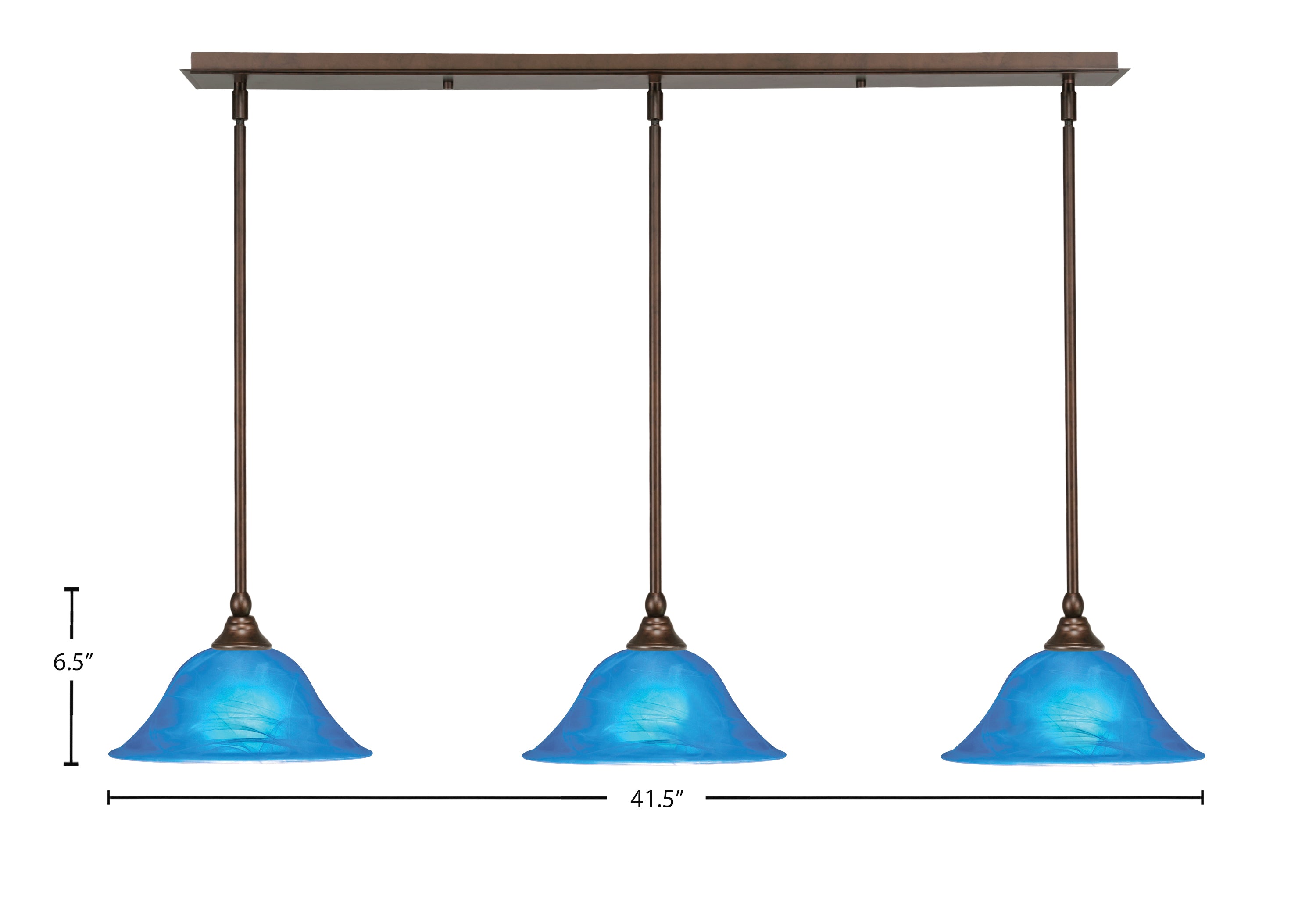 Any Three Light Linear Pendalier in Bronze with 10" Blue Italian Shade