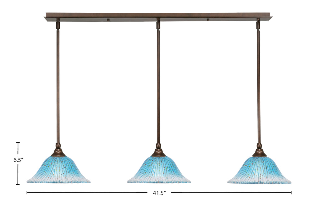Any Three Light Linear Pendalier in Bronze with 10" Teal Crystal Shade