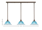 Any Three Light Linear Pendalier in Bronze with 10" Teal Crystal Shade