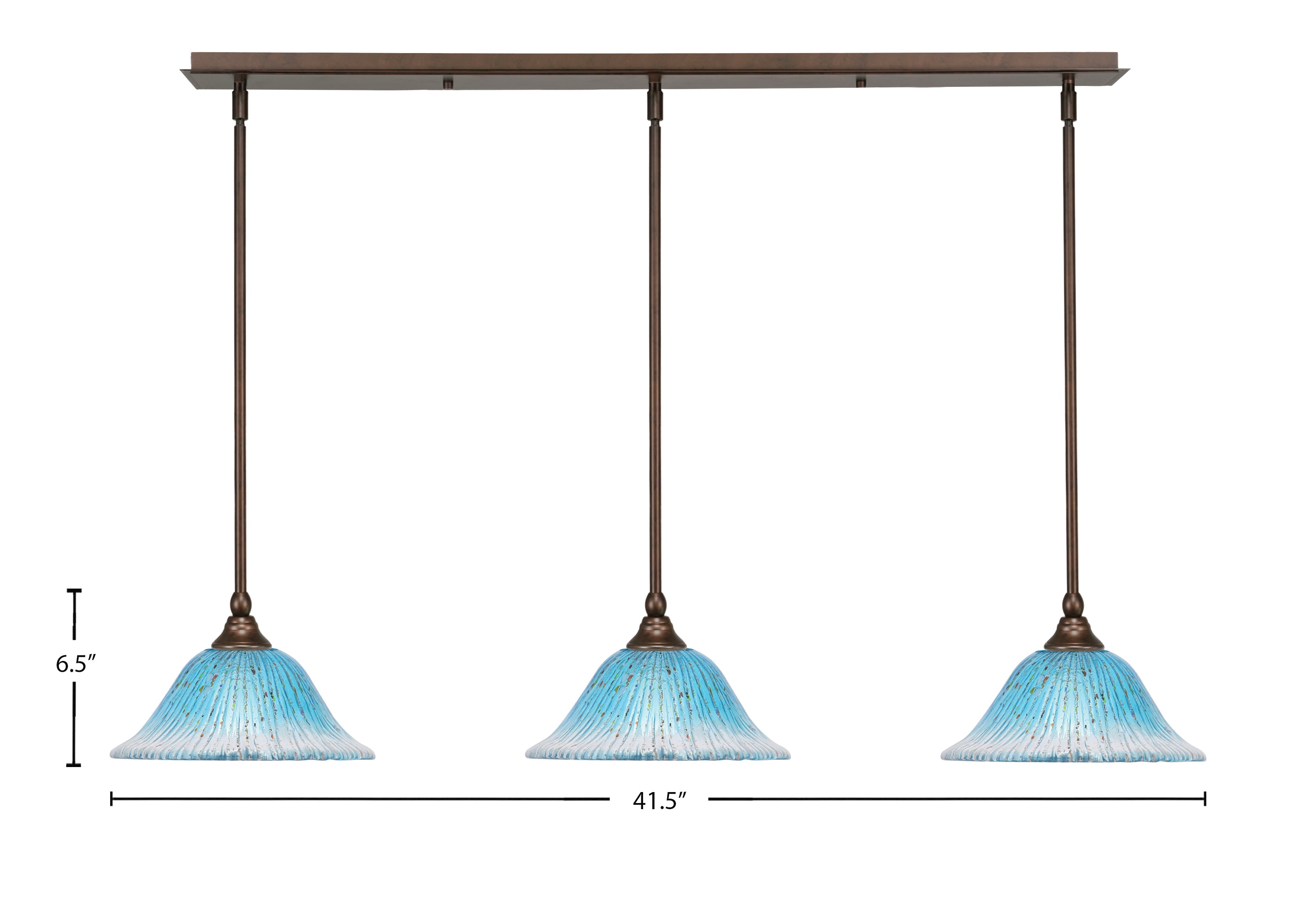 Any Three Light Linear Pendalier in Bronze with 10" Teal Crystal Shade