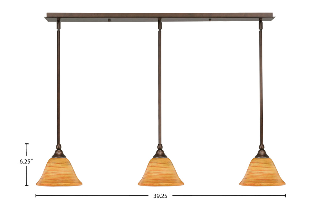 Any Three Light Linear Pendalier in Bronze with 7" Firré Saturn Shade