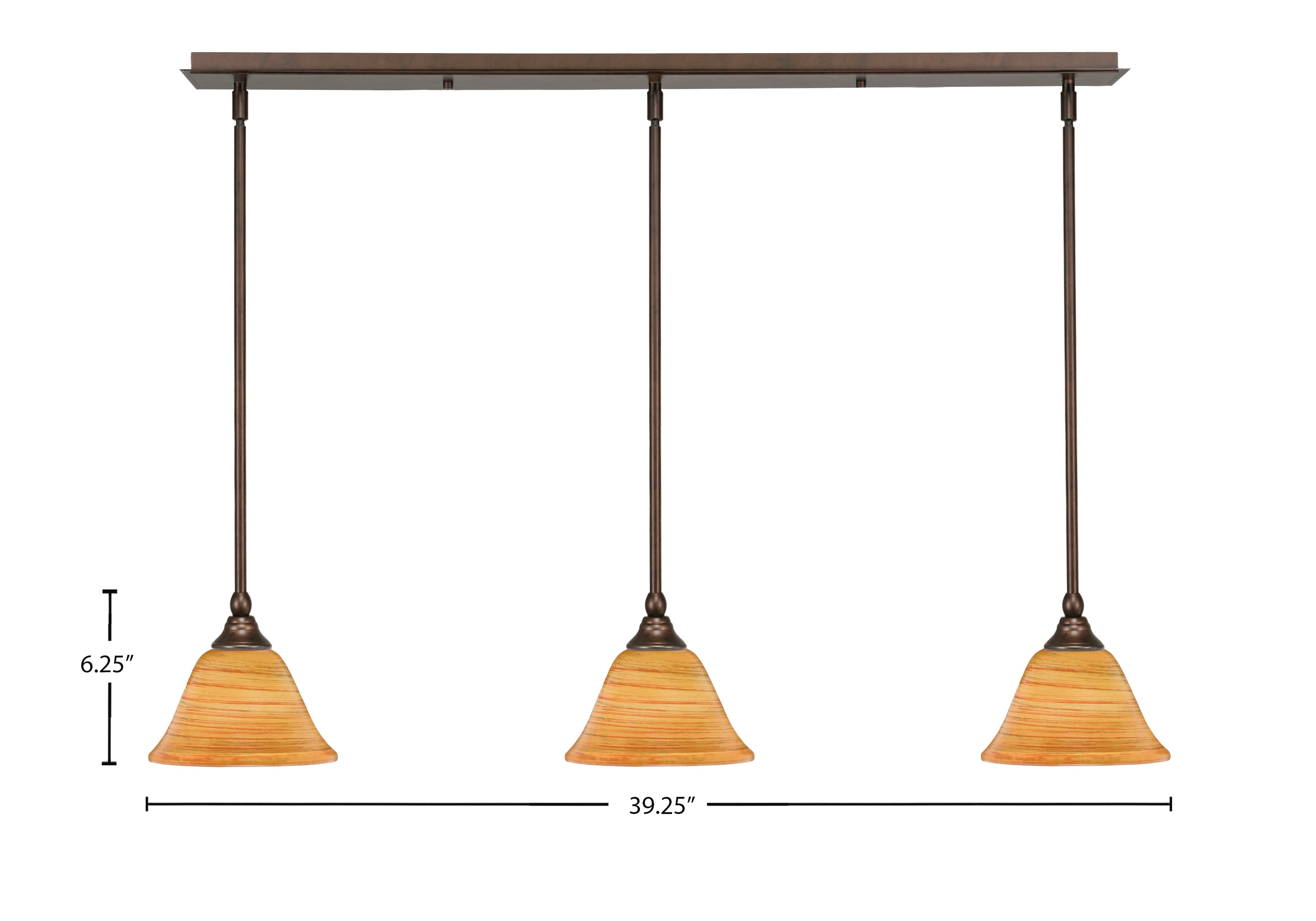 Any Three Light Linear Pendalier in Bronze with 7" Firré Saturn Shade