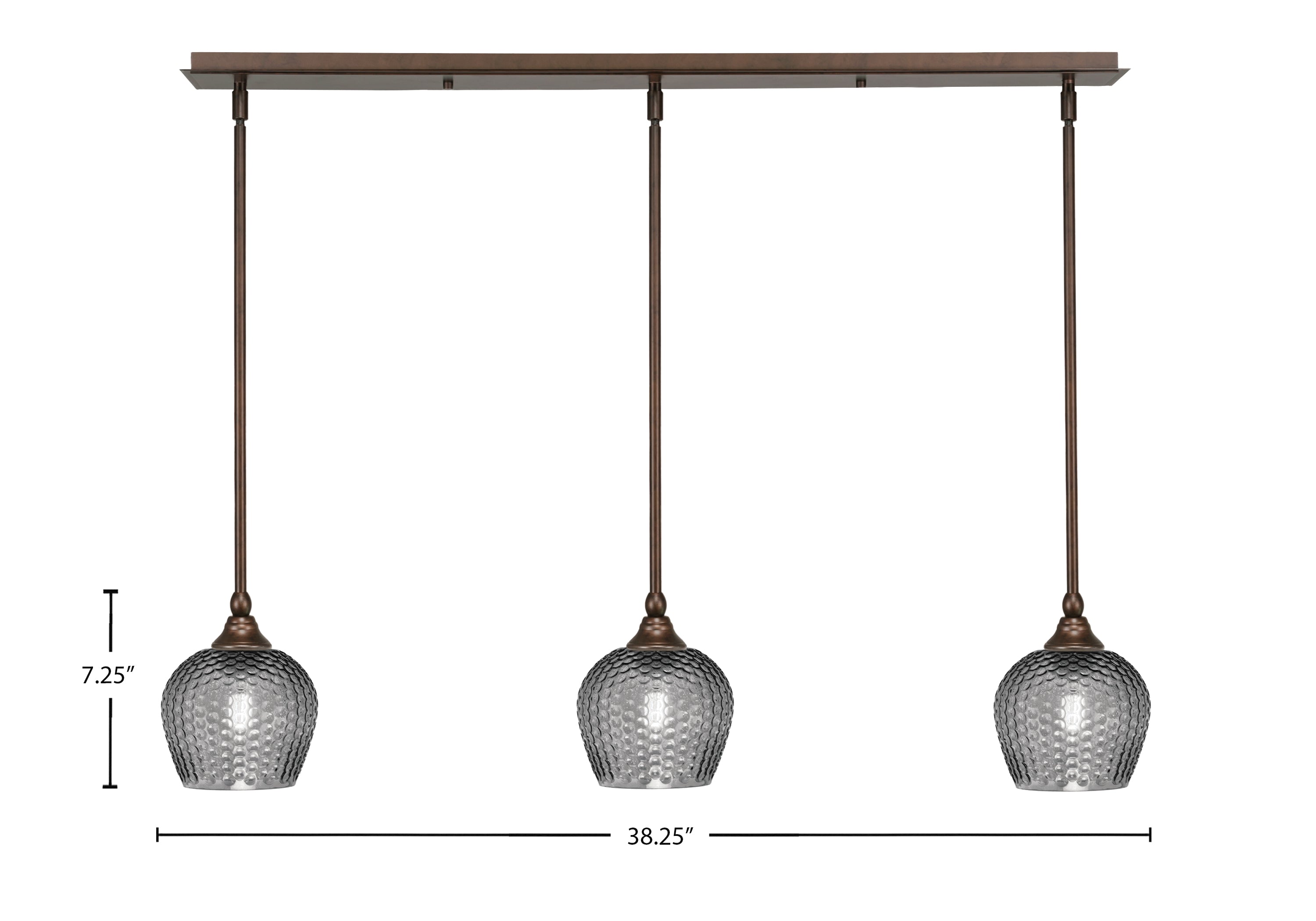 Stem Three Light Linear Pendalier in Bronze with Smoke Textured Shade