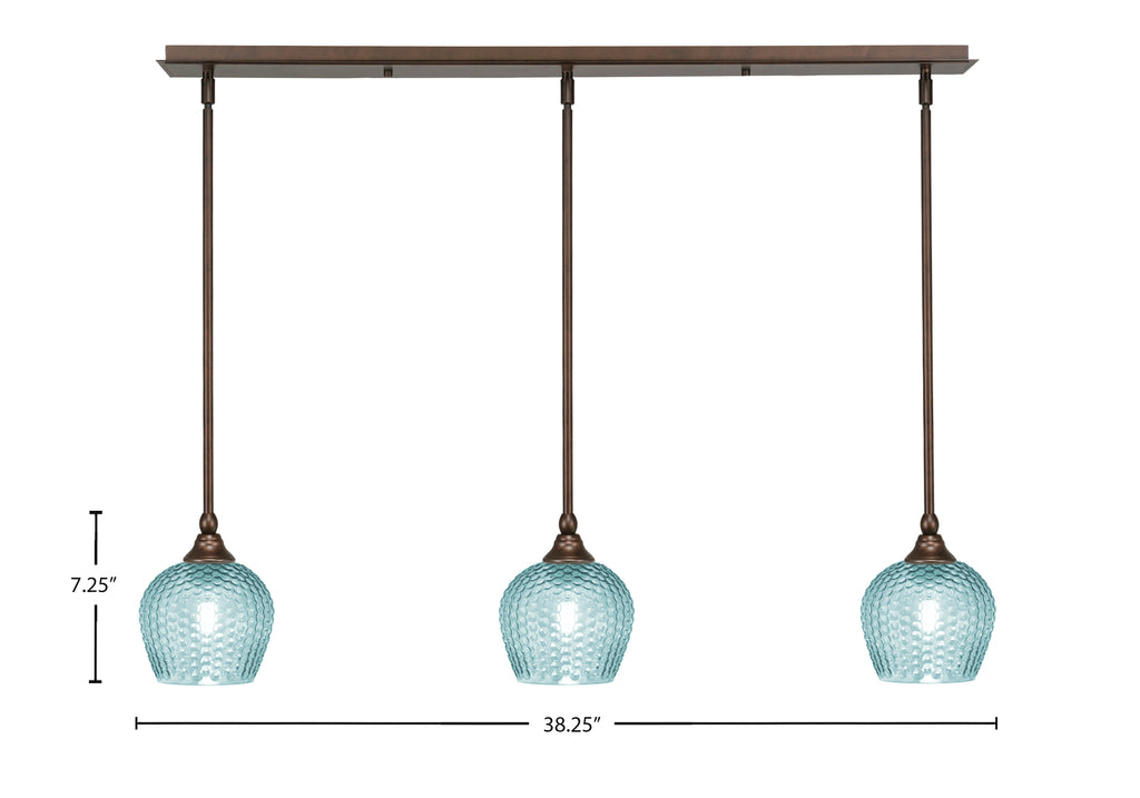 Stem Three Light Linear Pendalier in Bronze with Turquoise Textured Shade