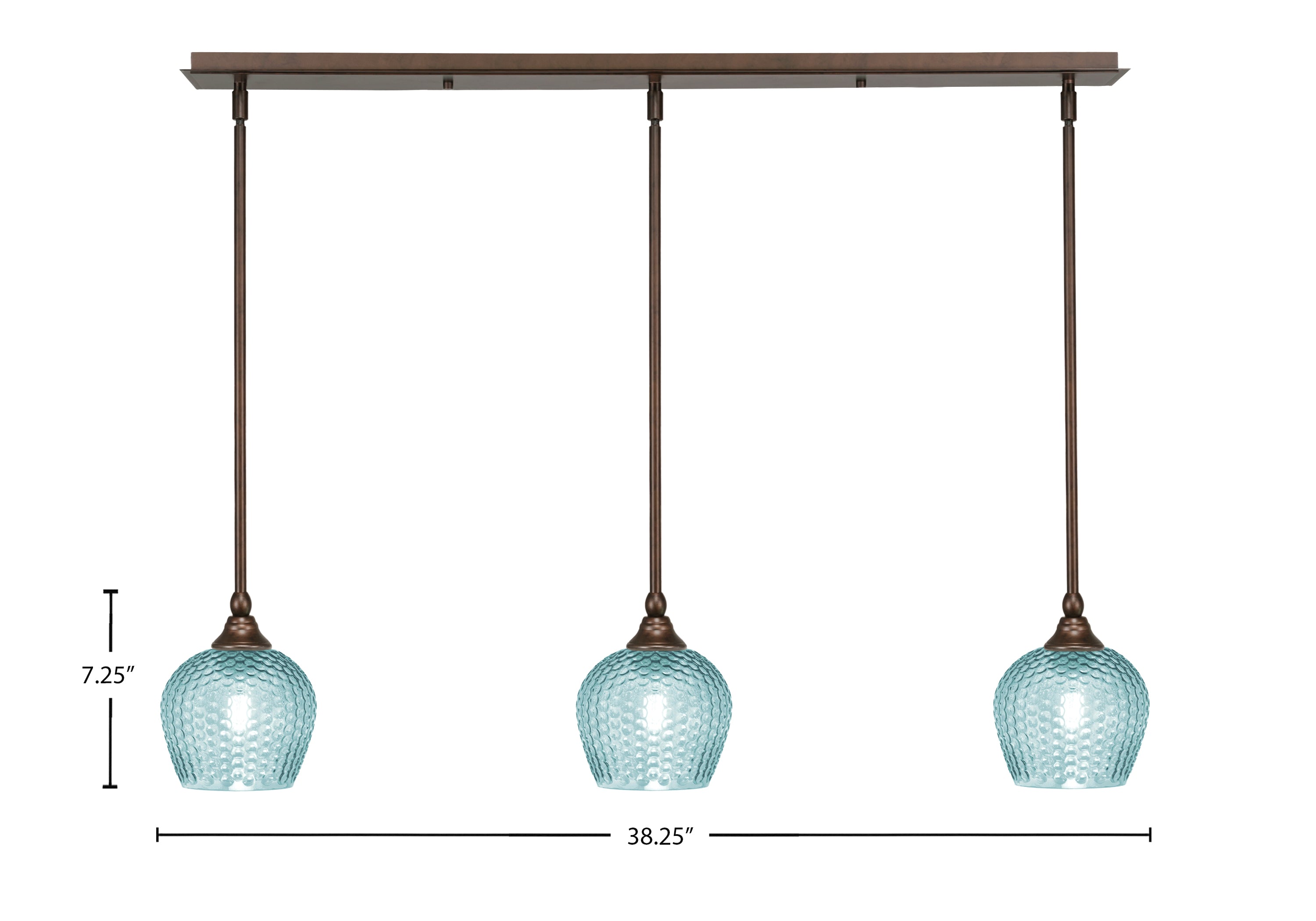 Stem Three Light Linear Pendalier in Bronze with Turquoise Textured Shade