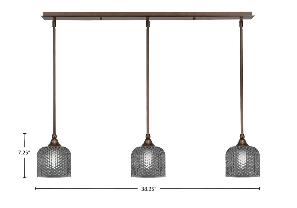 Stem Three Light Linear Pendalier in Bronze with Smoke Textured Shade