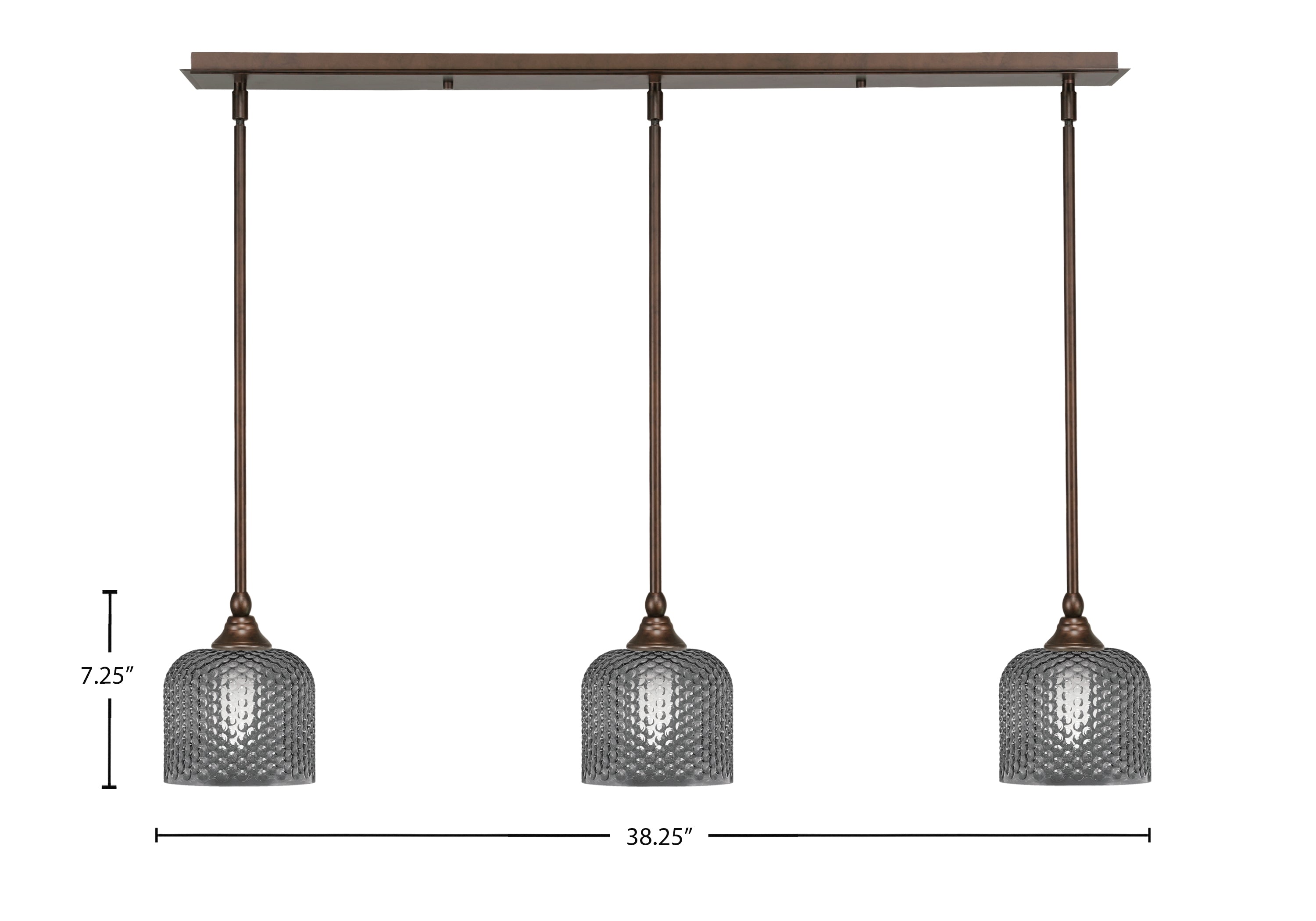 Stem Three Light Linear Pendalier in Bronze with Smoke Textured Shade